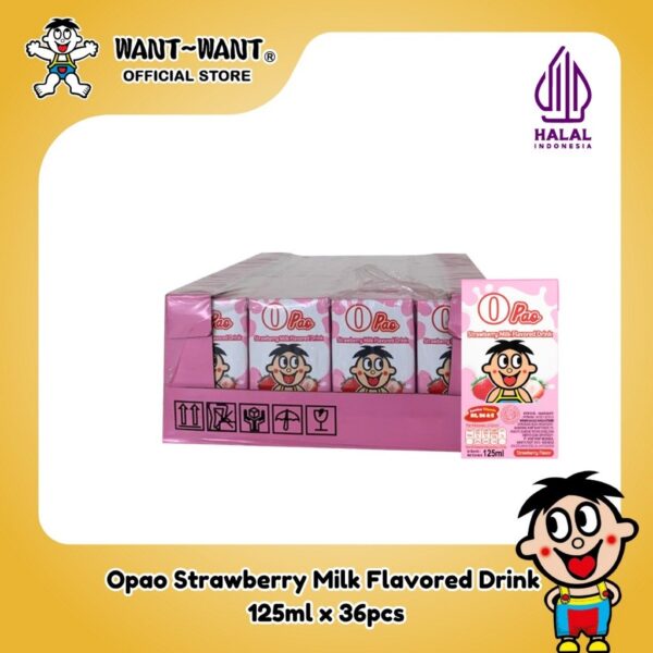 Want Want HALAL Opao Milk Flavoured Drink Minuman Susu Rasa Strawberry 125ml x 36pcs ( 1 dus )