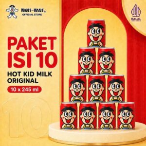 Want Want HALAL Hot Kid Milk Minuman Susu Steril Wang Zai Rasa Original Tin Can - 245ml - 10 Pcs