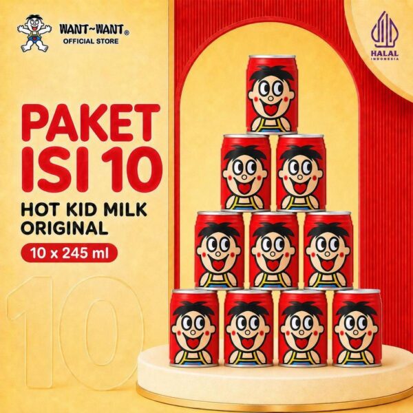 Want Want HALAL Hot Kid Milk Minuman Susu Steril Wang Zai Rasa Original Tin Can - 245ml - 10 Pcs