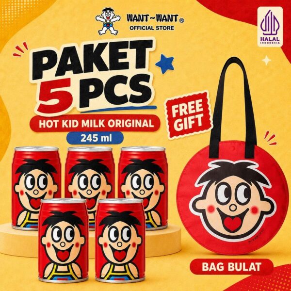 Want Want HALAL Hot Kid Milk Minuman Susu Steril Wang Zai Rasa Original Tin Can 245ml - 5pcs FREE GIFT Totebag Bulat