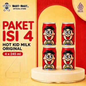 Want Want HALAL Hot Kid Milk Minuman Susu Steril Wang Zai Rasa Original Tin Can - 245ml - 4 Pcs
