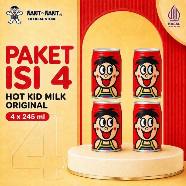 Want Want HALAL Hot Kid Milk Minuman Susu Steril Wang Zai Rasa Original Tin Can - 245ml - 4 Pcs